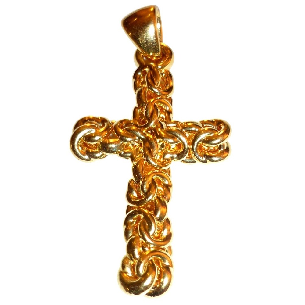 Vintage Italian Byzantine Cross Pendant 14K Yellow Gold Filled 1.5 Inch